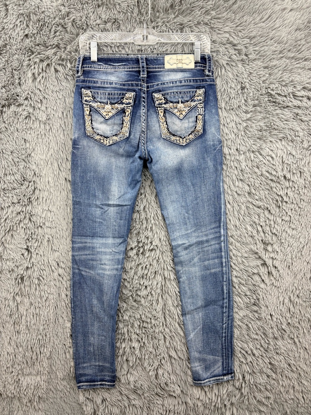 Miss Me Jeans Size 27 Skinny Rhinestone Embellished Flap Pocket Medium Wash